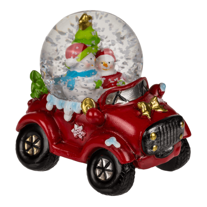 Polyresin sneeuwbol met kerstfiguren op autostandaard