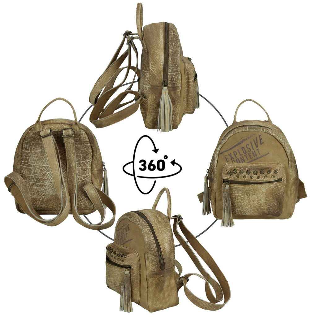 Sunsa rugzak vintage van leer en canvas, retro dagrugzak