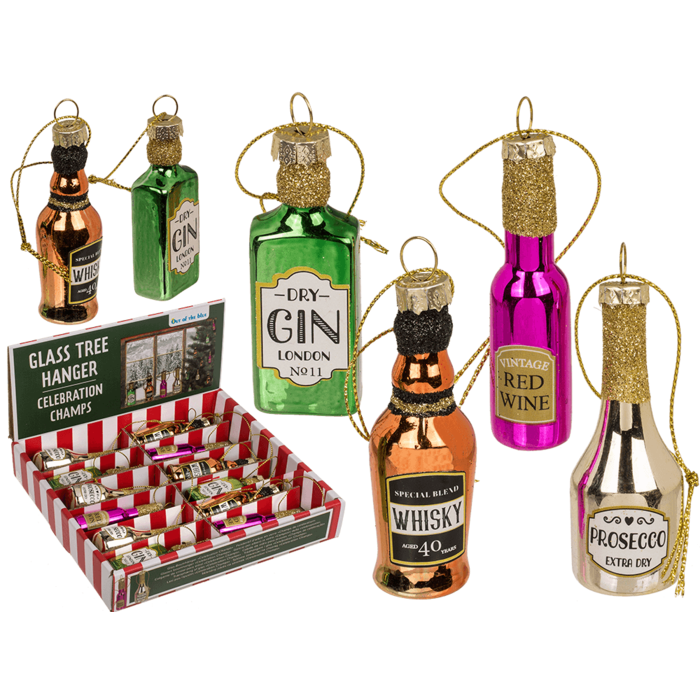 Glazen kerstboomhanger, Celebration Champs, set van 4