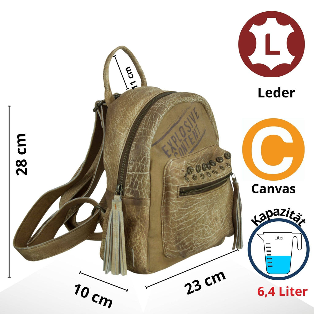 Sunsa rugzak vintage van leer en canvas, retro dagrugzak