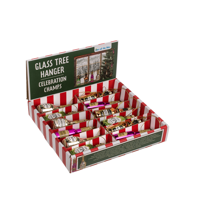 Glazen kerstboomhanger, Celebration Champs, set van 4