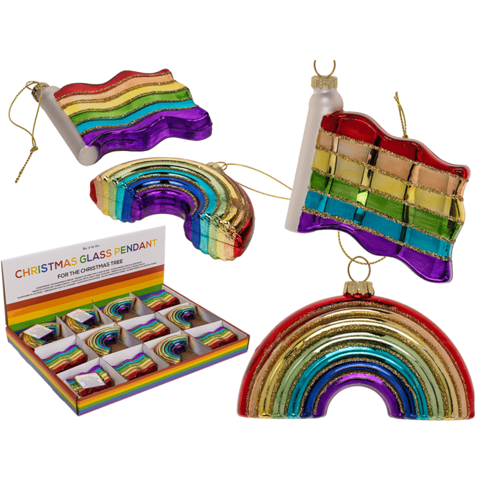 Glazen hanger voor kerstboom, Pride, 10 x 6 cm, 2 assorti, 12 stuks