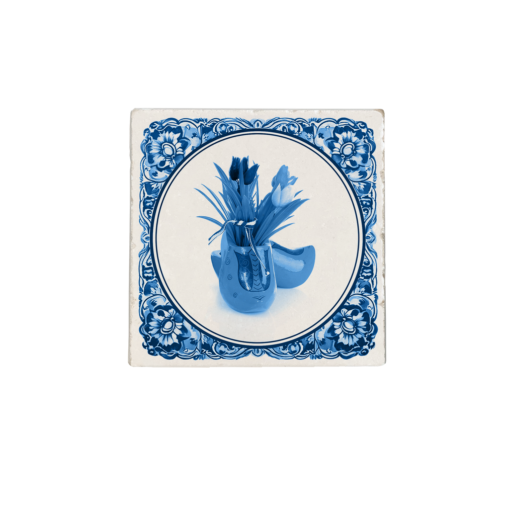 Delft Blue clogs - natural stone tile