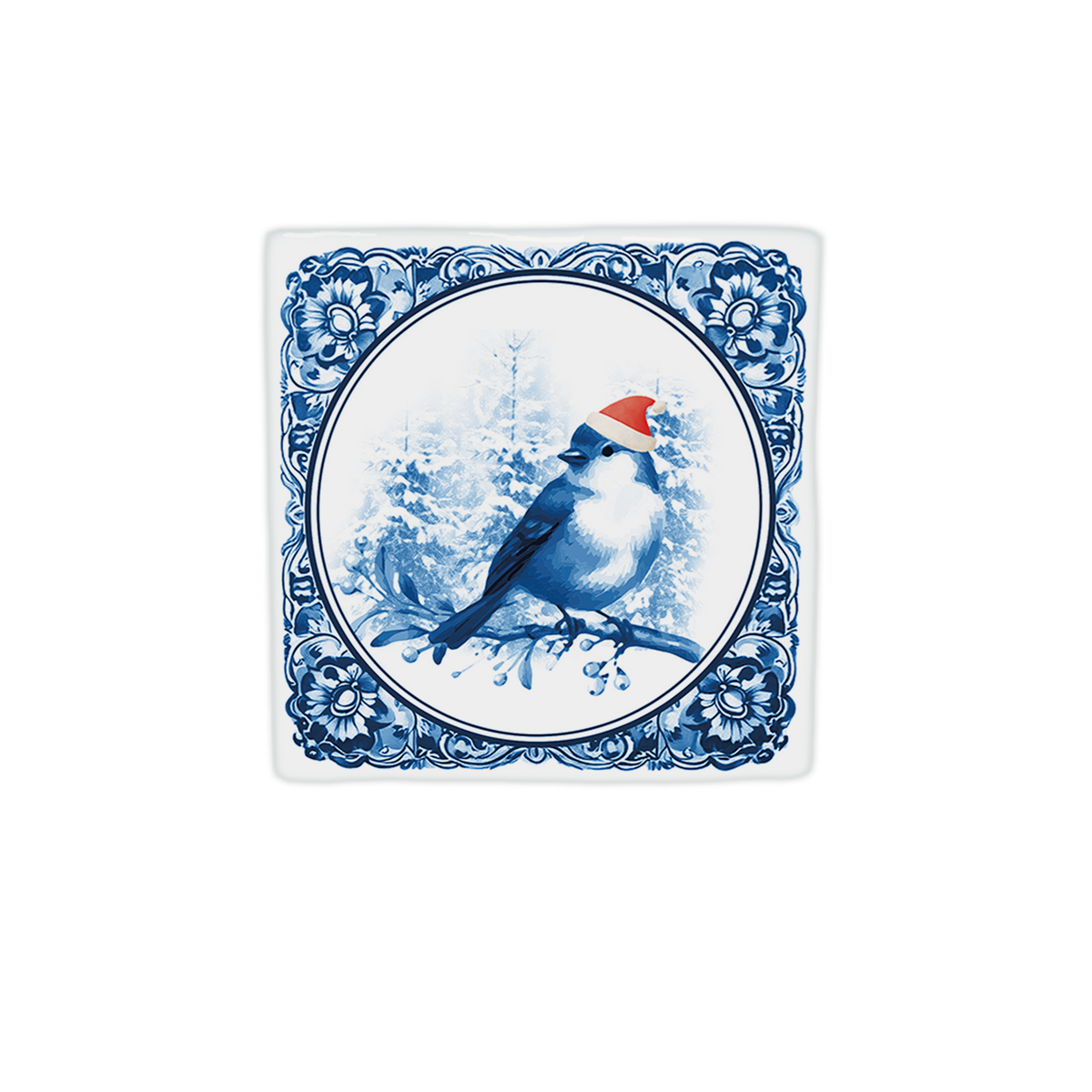 Tegeltje blauwe kerst vogel