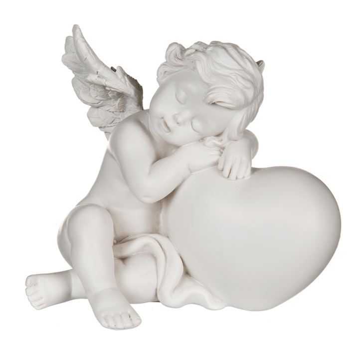 Slaapengel van polyresin op hart, ca. 11,5 x 10 cm, per set van 2.
