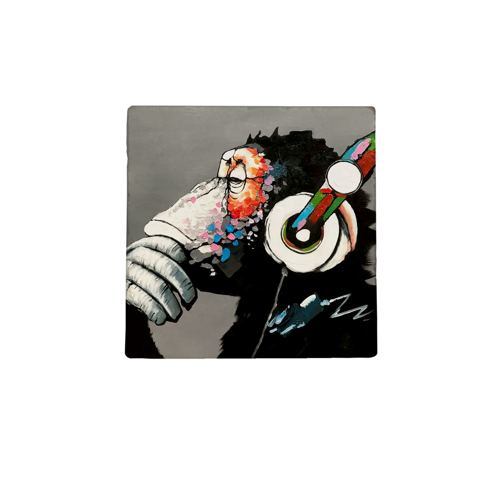 Tegeltje Monkey with Headphone - natural stone tile