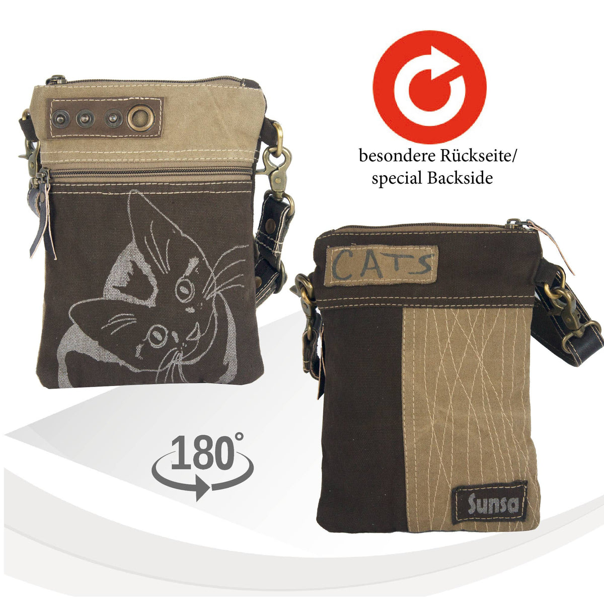 Sunsa damestas met vintage look met kattenprint