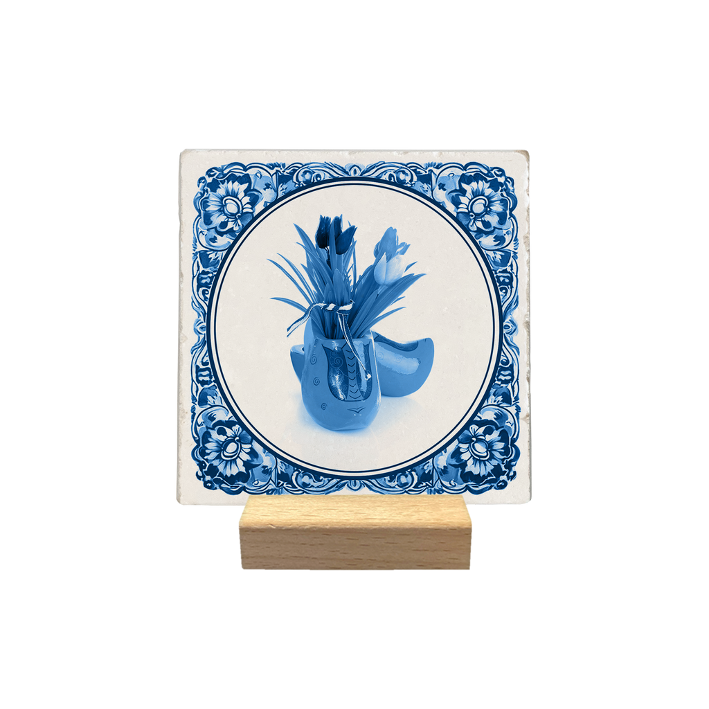 Delft Blue clogs - natural stone tile