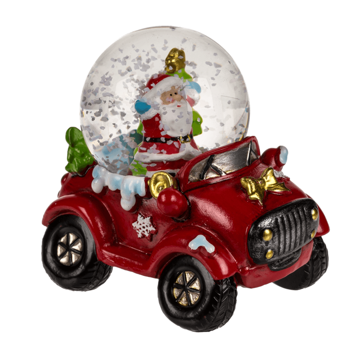 Polyresin sneeuwbol met kerstfiguren op autostandaard